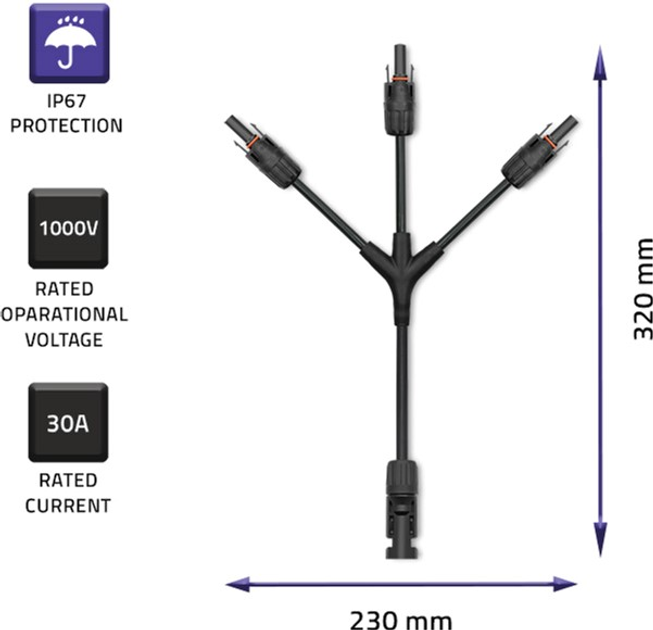 Złącze Qoltec Solar, złącze MC4, typ Y, 1000V, 30A (52601) (5901878526010) - obraz 2
