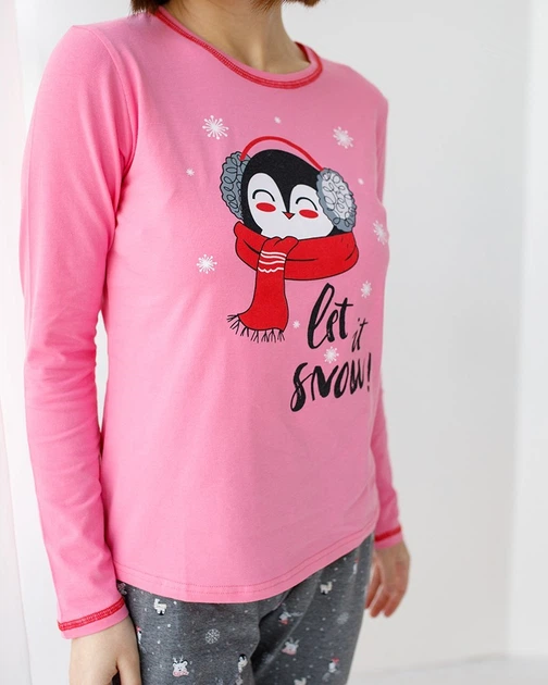 Новогодний женский комплект со штанами family look мама/дочка- пингвин Let it snow XL - изображение 3