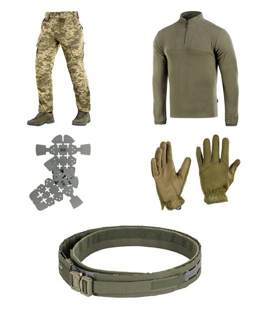 M-tac комплект штани із вставними наколінниками, тактична кофта, пояс, рукавички S - зображення 1