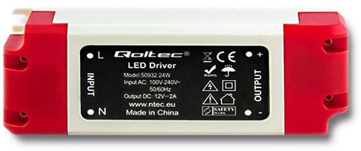 Імпульсний блок живлення Qoltec LED IP20, 24 Вт, 12 В, 2А (50932) (5901878509327) - зображення 1