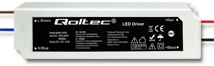 Zasilacz impulsowy Qoltec LED IP67 100W 12V 8,3A Wodoodporny biały (50944) (5901878509440) - obraz 1