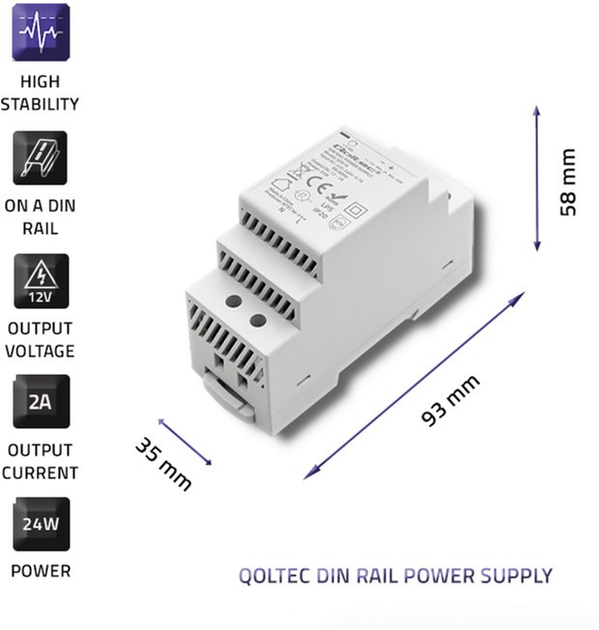Zasilacz Qoltec na szynę DIN 24 W, 12 V, 2 A Szary (50918) (5901878509181) - obraz 6