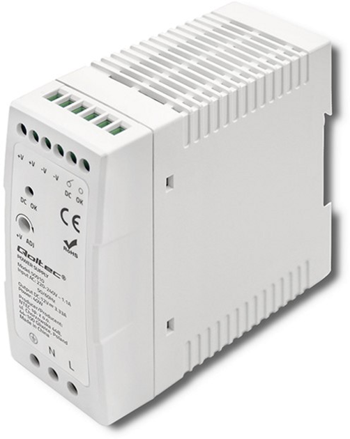 Zasilacz Qoltec na szynę DIN 40 W, 12 V, 3,33 A, Slim White (50910) (5901878509105) - obraz 1