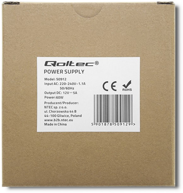 Блок живлення на DIN-рейку Qoltec 60 Вт, 12 В, 5A, Slim Білий (50912) (5901878509129) - зображення 4