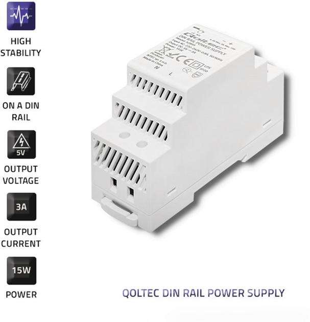 Zasilacz Qoltec na szynę DIN 15 W, 5 V, 3 A (50995) (5901878509952) - obraz 7
