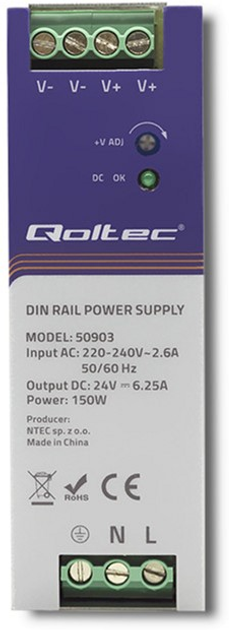 Zasilacz Qoltec na szynę DIN 150 W, 24 V, 6,25 A (50903) (5901878509037) - obraz 3