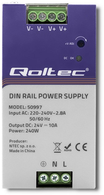 Zasilacz Qoltec na szynę DIN 240 W, 24 V, 10 A (50997) (5901878509976) - obraz 3