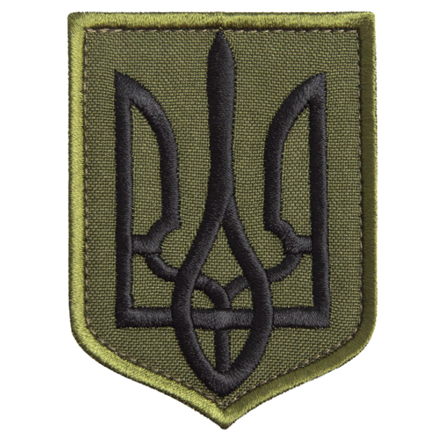 Шеврон нашивка на липучке Герб Трезубец Украины 6х8 см хаки, вышитый патч - изображение 1