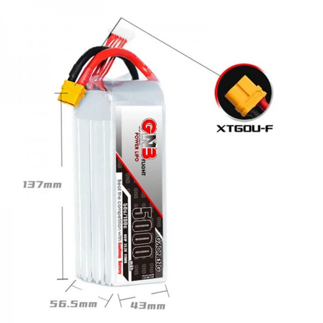 Аккумулятор Lipo для FPV дрона GAONENG GNB 5000mAh 6S 22.2V 50C XT60 ...