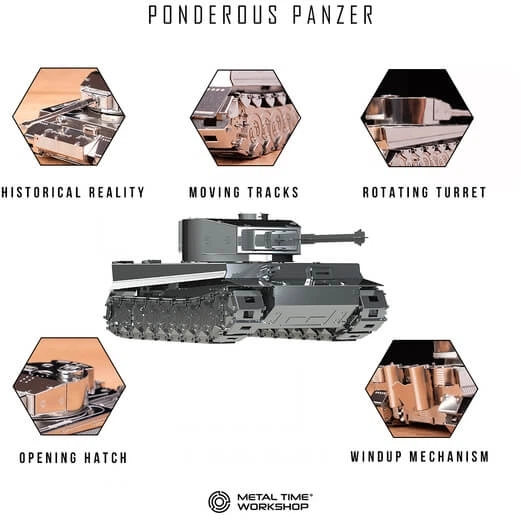 Коллекционная модель-конструктор Metal Time Ponderous Panzer механический танк Тигр 1 (MT020) - изображение 3