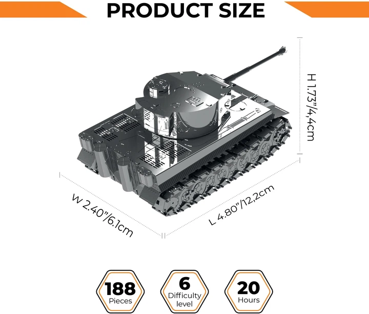 Коллекционная модель-конструктор Metal Time Ponderous Panzer механический танк Тигр 1 (MT020) - изображение 4