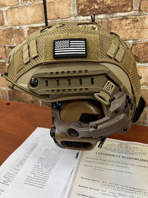 Шлем FAST USA NIJ IIIA M-L песок, EARMOR M31 Активные шумоподавляющие стрелковые наушники, крепления, кавер - изображение 1