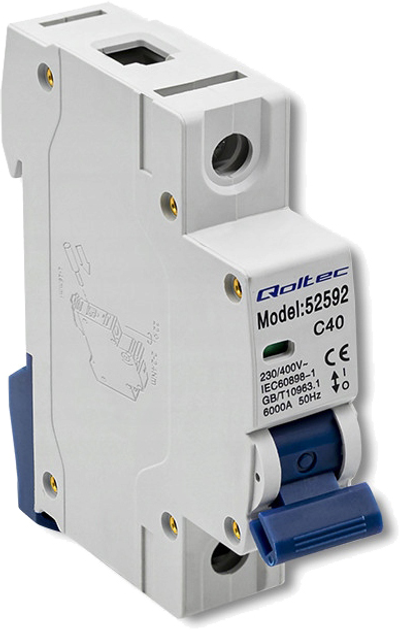Автоматичний вимикач Qoltec C40 Запобіжник AC 40 A 1P (5901878525921) - зображення 3
