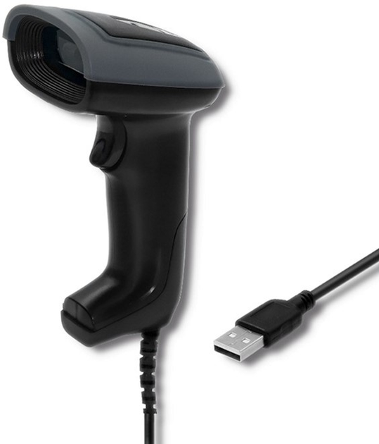 Сканер штрих-кодів Qoltec Laser 1D, 2D, USB Чорний (50863) (5901878508634) - зображення 1