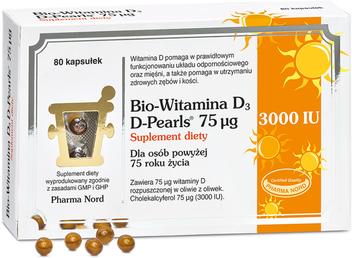 Suplement diety Pharma Nord Bio-Witamina D3 D-pearls 75 mcg 80 kapsułek (5709976127203) - obraz 1