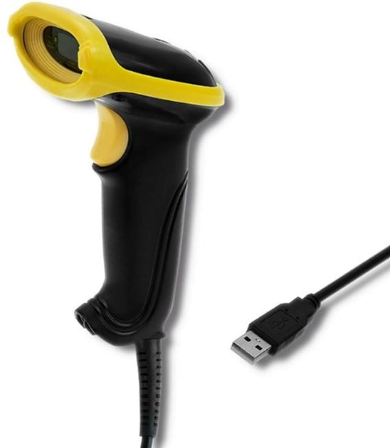Skaner kodów kreskowych Qoltec Laser 1D, USB Czarny z żółtym (50860) (5901878508603) - obraz 1