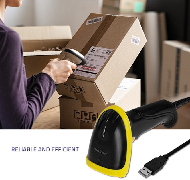Сканер штрих-кодів Qoltec Laser 1D, USB Чорний з жовтими (50860) (5901878508603) - зображення 8