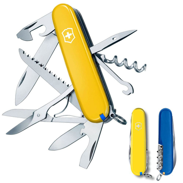 Швейцарський ніж Victorinox HUNTSMAN UKRAINE 91мм/15 функцій, жовто-сині накладки - зображення 2