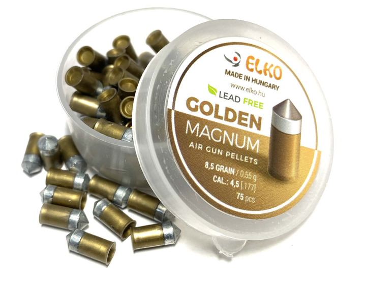 Пули со стальным сердечником и с тефлоновым покрытием Elko Golden Magnum 4.5мм 0.55г 75шт - изображение 1