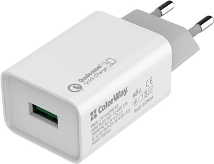 Ładowarka do telefonów ColorWay USB Quick Charge 3.0 White (4823108602305) - obraz 2