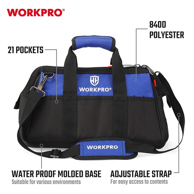 Сумка для инструмента WORKPRO 510x260x290мм 600D полиэстер, водонепроницаемая жесткая база, 21 карман, с регулируемым плечевым ремнем PRO WP281026 - изображение 2