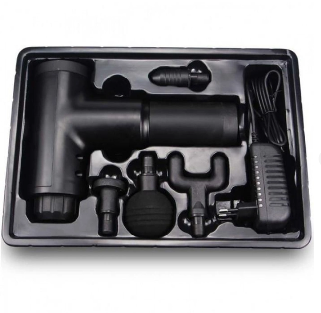 Аккумуляторный массажёр Fascial Gun RF-320 вибрационный мышечный ударный 4 насадки Черный - изображение 3