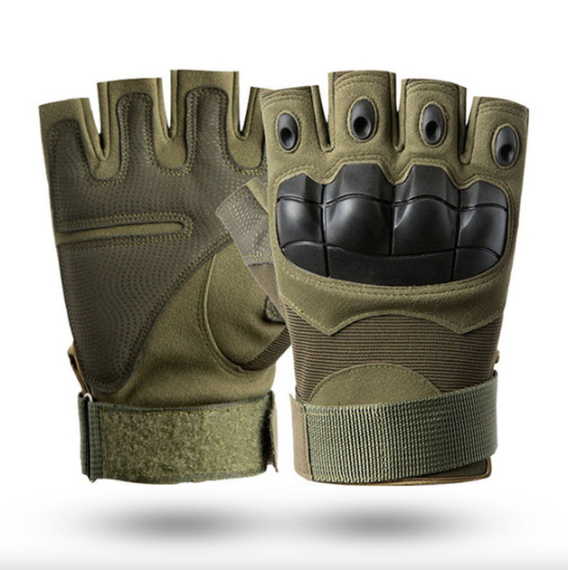Перчатки тактические без пальцев летние для ВСУ c защитой на костяшках армейские XL/10 Хаки - изображение 1