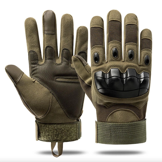 Перчатки тактические полнопалые демисезонные для ВСУ армейские сенсорные c защитой на костяшках XL/10 Хаки - изображение 1