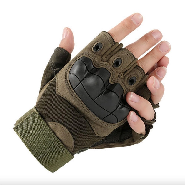 Перчатки тактические без пальцев летние для ВСУ c защитой на костяшках армейские М/8 Олива - изображение 2