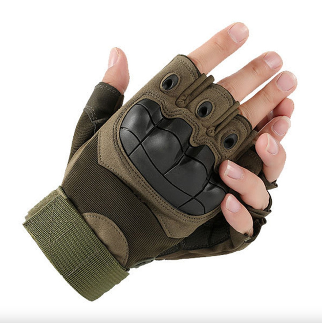 Перчатки тактические без пальцев летние для ВСУ c защитой на костяшках армейские М/8 Зеленый - изображение 2