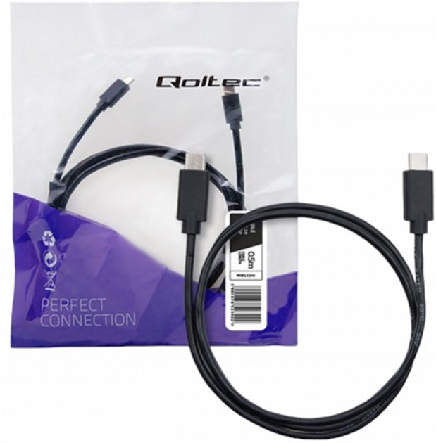 Kabel Qoltec USB Type-C - USB Type-C 2.0 0.5 m czarny (5901878523422) - obraz 1