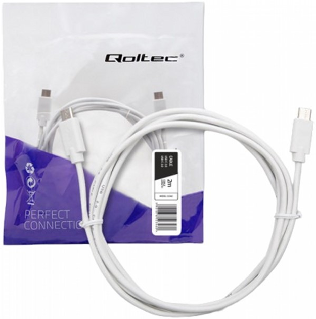 Kabel Qoltec USB Type-C - USB Type-C 2.0 2 m biały (5901878523460) - obraz 1