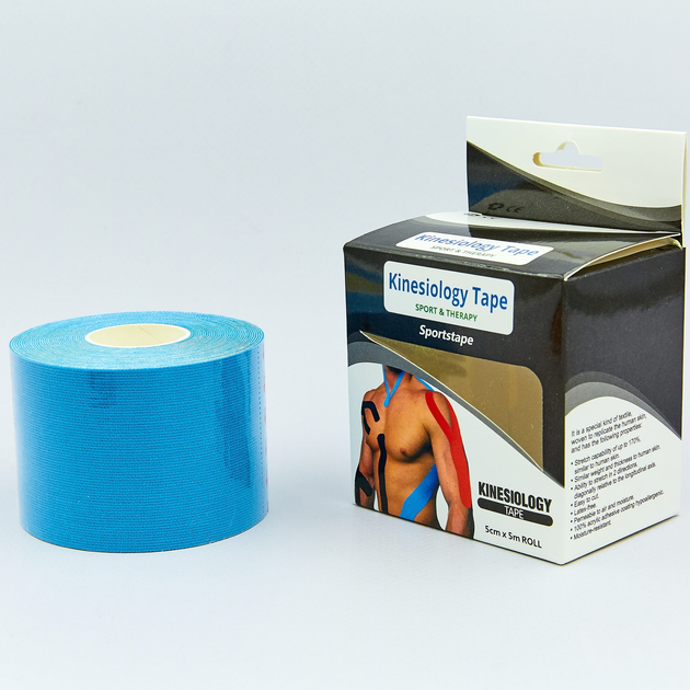 Кінезіо тейп (кінезіологічний тейп) Kinesiology Tape в коробці 5см х 5м голубий - зображення 1