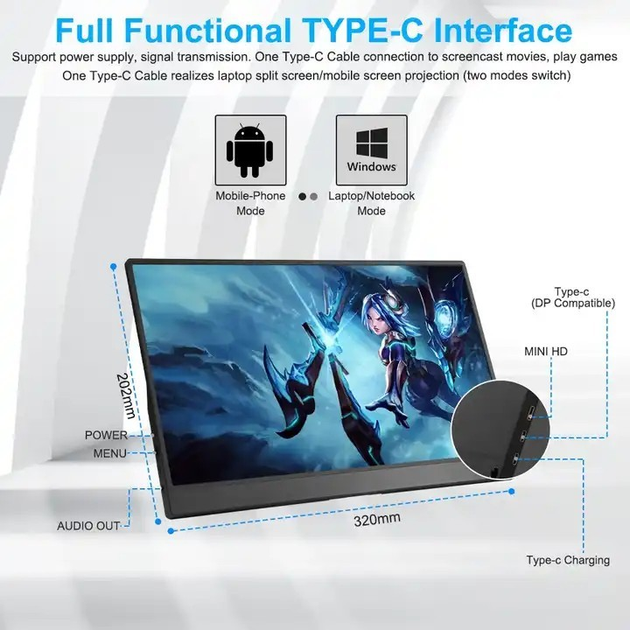 Портативний монітор Sibolan 14" FullHD IPS з магнітним чохлом - изображение 2