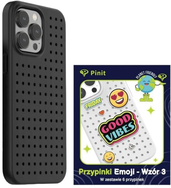 Etui Pinit Dynamic + Emoji Pin Wzór 3 do Apple iPhone 14 Pro Max Black (5905359817314) - obraz 1