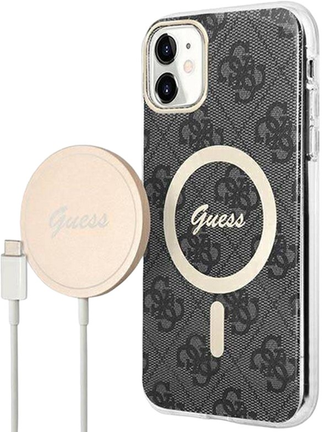 Etui + Ładowarka Guess 4G Print MagSafe do Apple iPhone 11 Black (3666339103361) - obraz 1