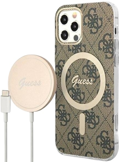 Etui + Ładowarka Guess 4G Print MagSafe do Apple iPhone 12/12 Pro Brown (3666339102852) - obraz 1