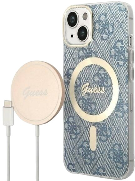 Панель + Зарядний пристрій Guess 4G Print MagSafe для Apple iPhone 14 Plus Blue (3666339102975) - зображення 1