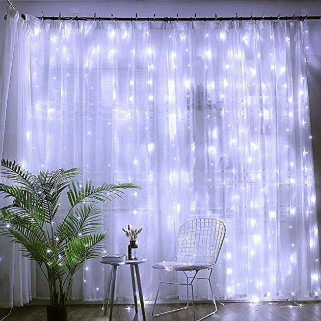 Гирлянда светодиодная Штора Нить 3х3м от USB 300led 8 режимов Холодный ...