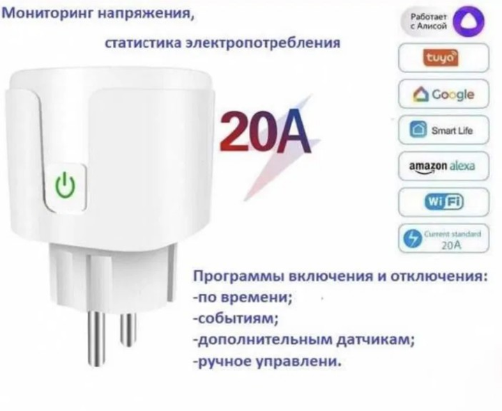 Розумна WI-FI розетка Tuya Smart 20А з таймером та підключенням до ...