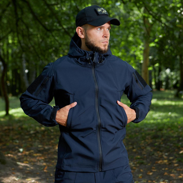 Влагозащищенная Мужская куртка Softshell / Верхняя одежда с анатомическим покроем темно-синяя размер 2XL - изображение 1