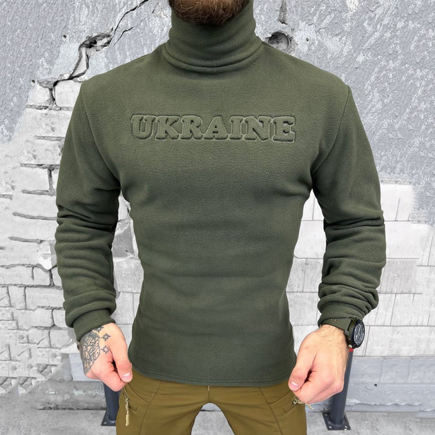 Мужской Флисовый Гольф с принтом "Ukraine" / Плотная Водолазка олива размер XL - изображение 1