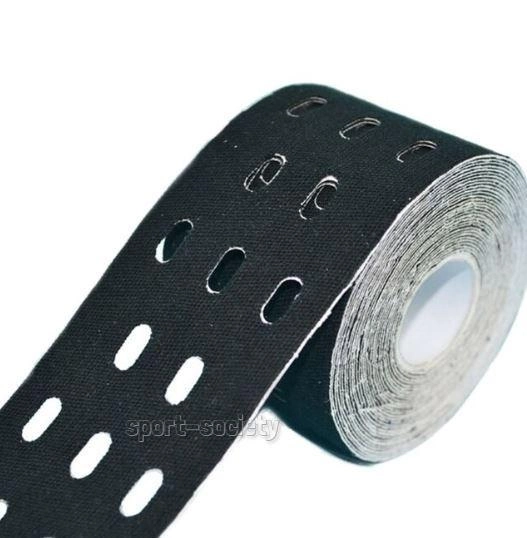Кинезио тейп (кинезиологический тейп) перфорированный (punch tape) Kinesiology Tape 5см х 5м чёрный - изображение 2