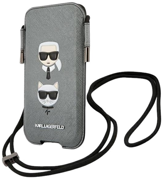 Чохол-сумка Karl Lagerfeld Saffiano Ikonik Karl&Choupette Head Grey (3666339030773) - зображення 2