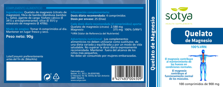 Suplement diety Sotya Quelato Magnesio 100 tabletek (8427483004509) - obraz 2