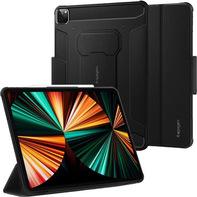 Etui z klapką Spigen Rugged Armor ACS02889 do Apple iPad Pro 12.9" 2021 Czarny (8809756646751) - obraz 1