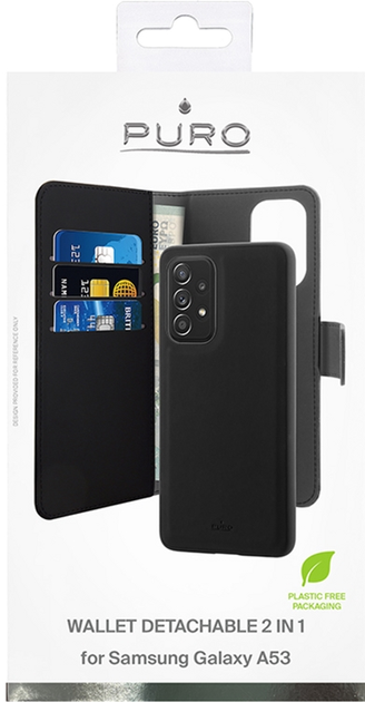 Чохол-книжка Puro Wallet Detachable 2в1 для Samsung Galaxy A53 Чорний (8033830307591) - зображення 1
