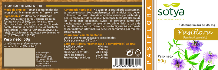 Suplement diety Sotya Pasiflora 100 tabletek (8427483014058) - obraz 2
