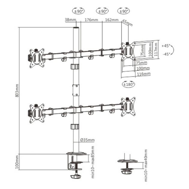 Крепление для 4-х экранов Brateck LDT66-C048 настольное 17"-32" нагрузка 36кг - Фото 4 Крепление для 4-х экранов Brateck LDT66-C048 настольное 17"-32" нагрузка 36кг - изображение 4