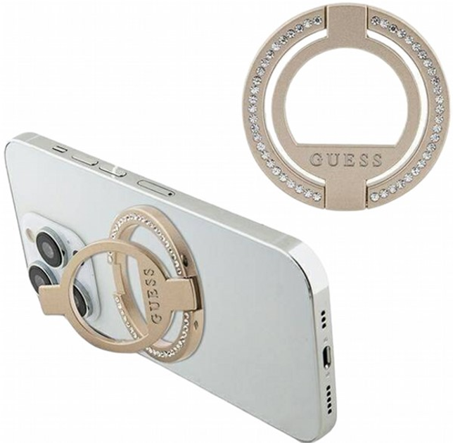 Тримач-кільце на смартфон Guess Ring Stand MagSafe GUMRSALDGD Rhinestone Gold (3666339170370) - зображення 2